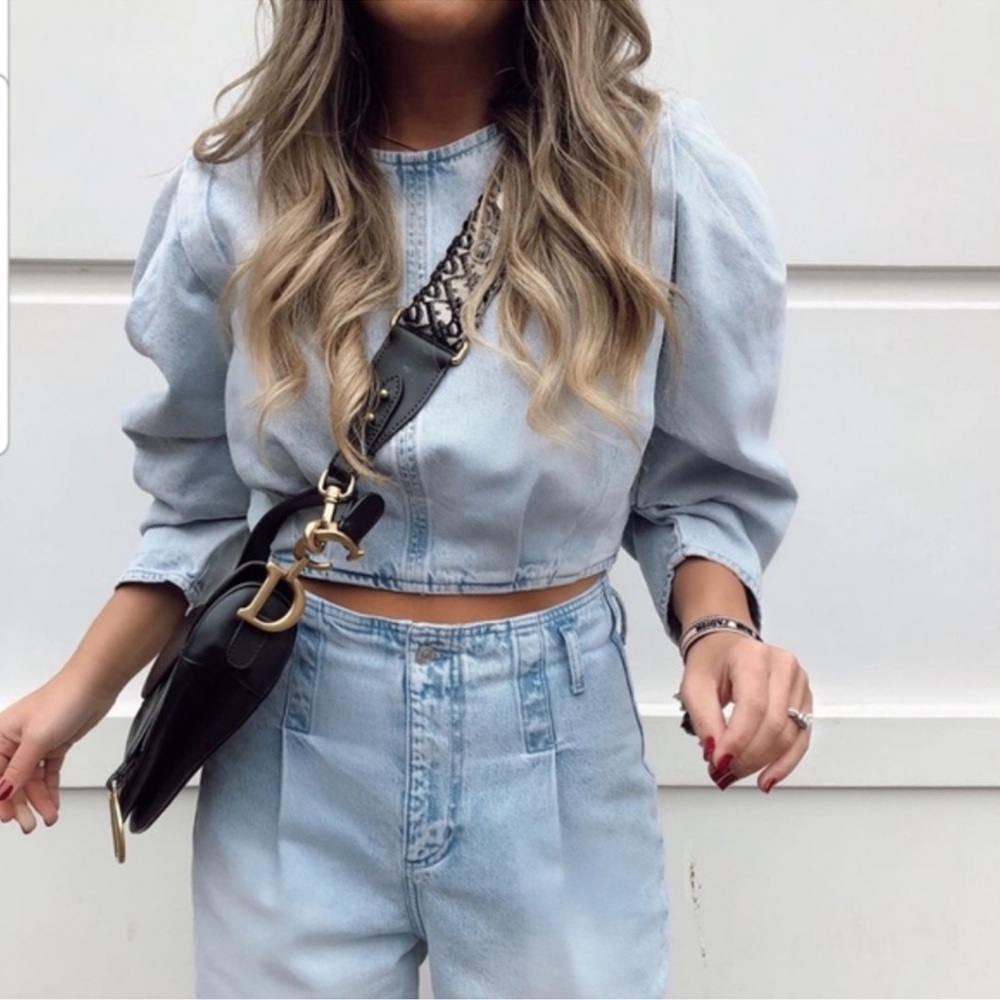 🆕 Zara Voluminous Denim Cropped Top